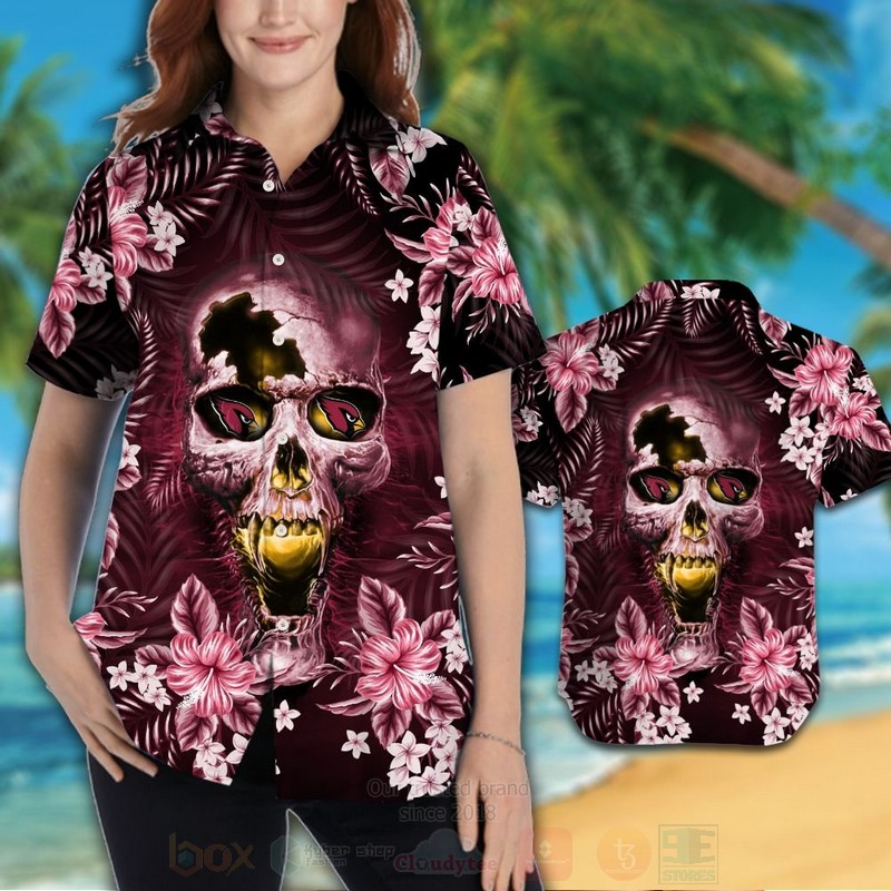 NFL Arizona Cardinals Skull Hawaiian Shirt Short 1