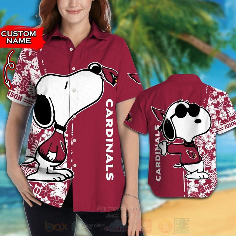 NFL Arizona Cardinals and Snoopy Custom Name Hawaiian Shirt Short 1
