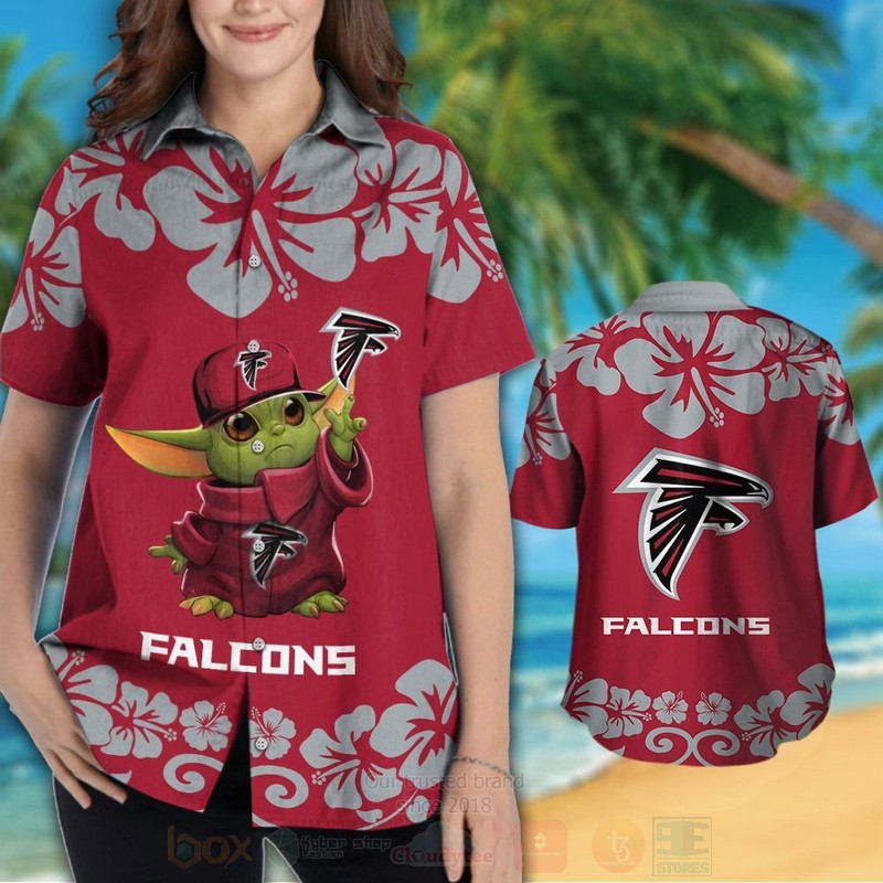 NFL Atlanta Falcons Baby Yoda Red Hawaiian Shirt Short 1