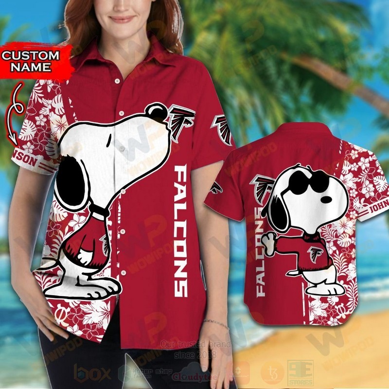 NFL Atlanta Falcons and Snoopy Custom Name Hawaiian Shirt Short 1