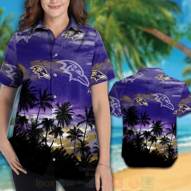 NFL Baltimore Ravens Blue Skye Hawaiian Shirt Short 1