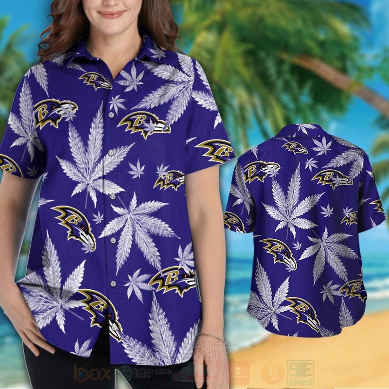 NFL Baltimore Ravens Cannabis Leaves Hawaiian Shirt Short 1