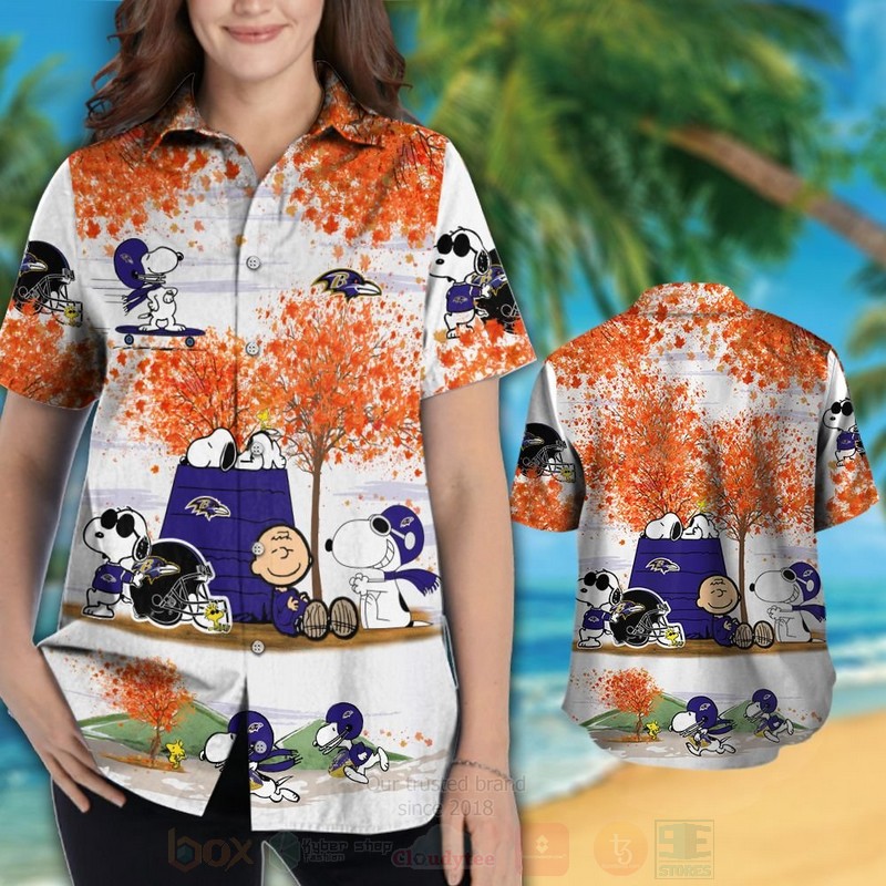 NFL Baltimore Ravens Snoopy Autumn Hawaiian Shirt Short 1