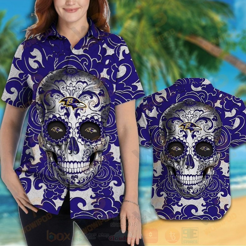 NFL Baltimore Ravens Sugar Skull Hawaiian Shirt 1