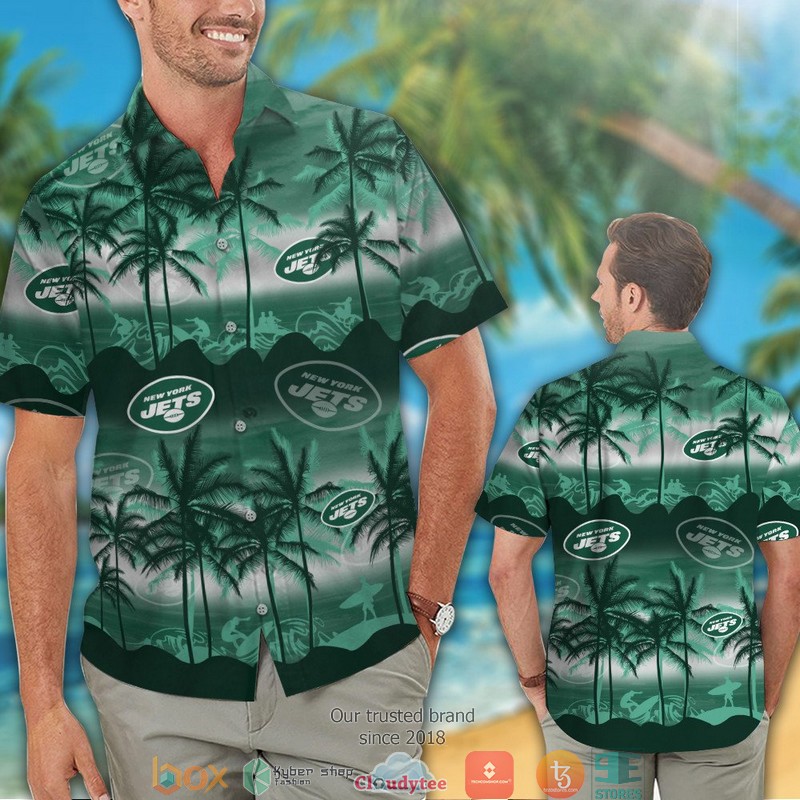 New York Jets Coconut island Ocean Waves Hawaiian Shirt short 1
