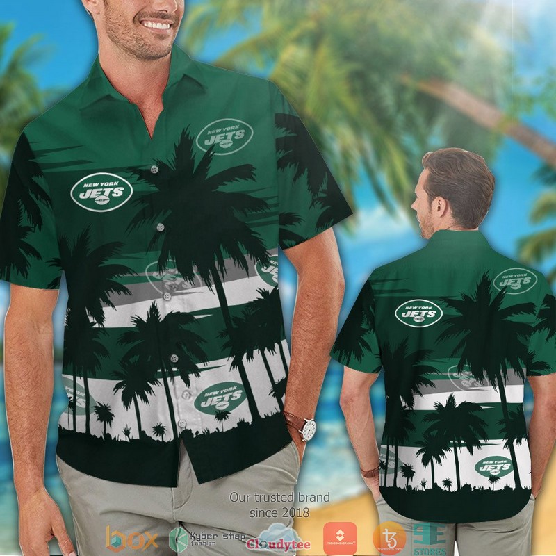 New York Jets Dark Green coconut island Hawaiian Shirt short 1