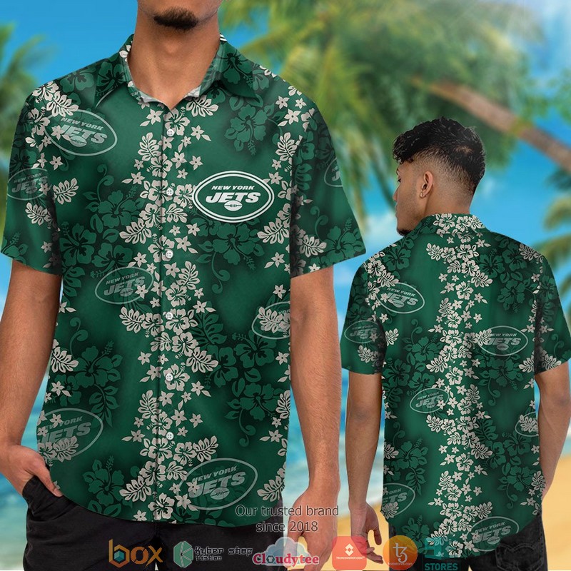 New York Jets Hibiscus Flowers Pattern Hawaiian Shirt short 1