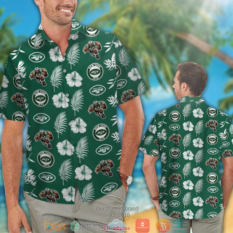 New York Jets Hibiscus Leaf pattern Hawaiian Shirt short 1