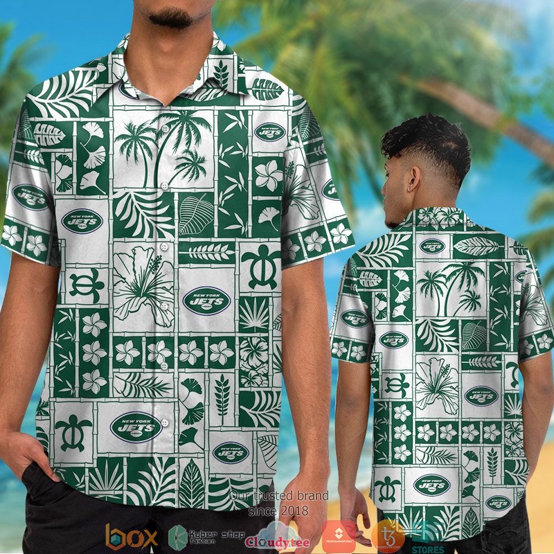 New York Jets Hibiscus leaf ocean pattern Hawaiian Shirt short 1