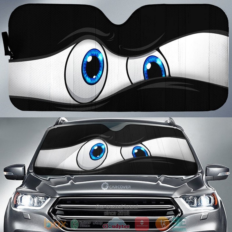 Black Curious Cartoon Eyes Car Sunshade