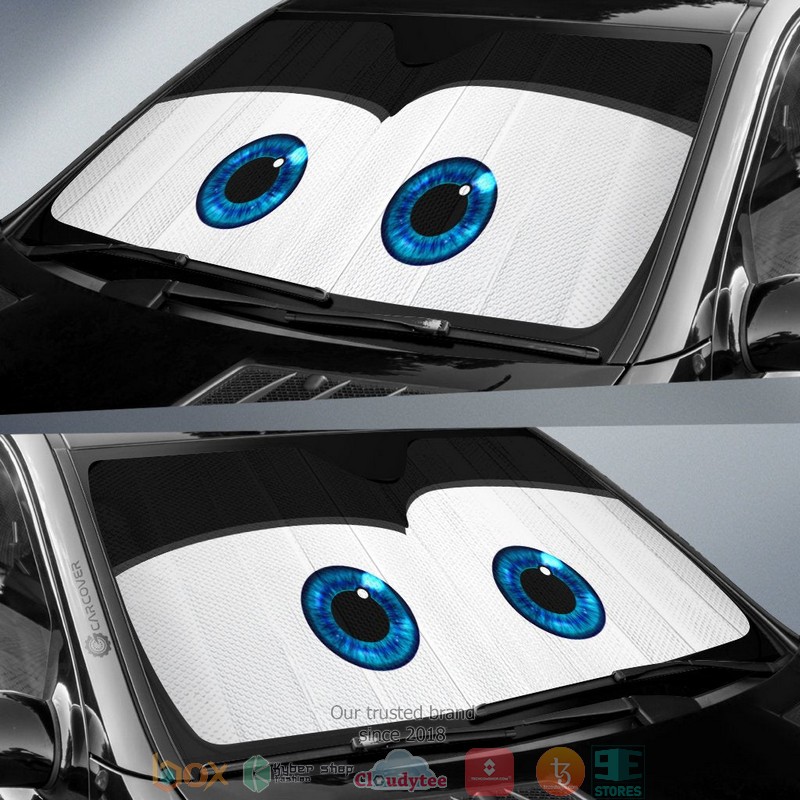 Black Cute Cartoon Eyes Car Sunshade 1