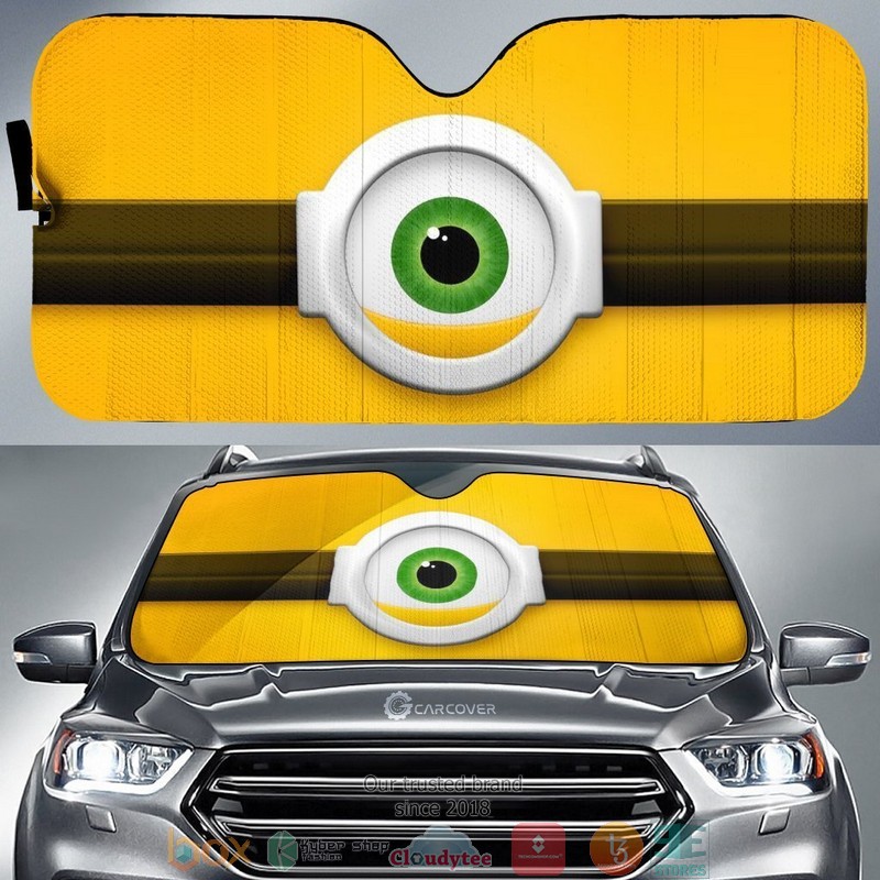 Cartoon Green Eye Minions Eyes Cartoon Car Windshield Car Sunshade