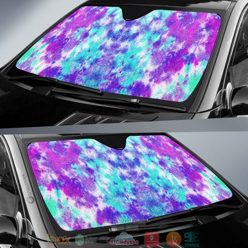 Crumple Tie Dye Printed Hippie Car Sunshade 1