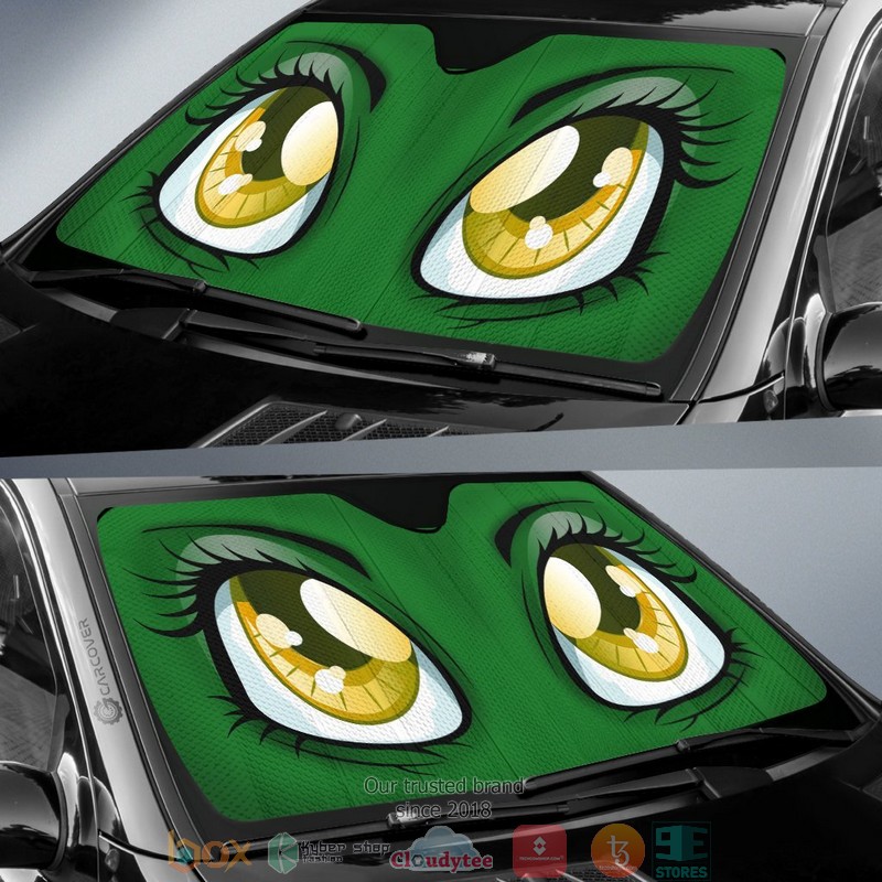 Green Cute Cartoon Eyes Cool Car Sunshade 1
