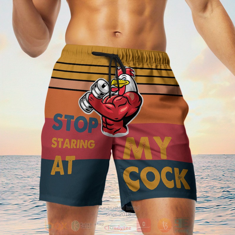 Muscle Chicken Stop Staring At My Cock Beach Shorts 1