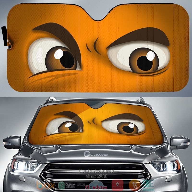 Orange Challenging Cartoon Eyes Car Sunshade