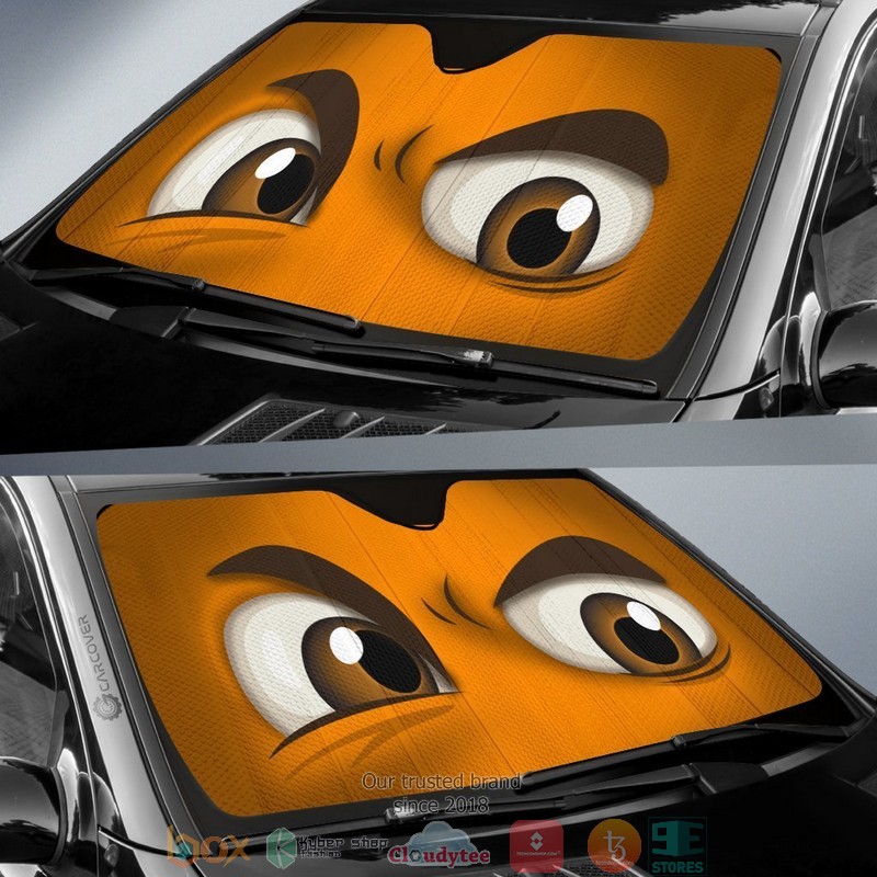 Orange Challenging Cartoon Eyes Car Sunshade 1