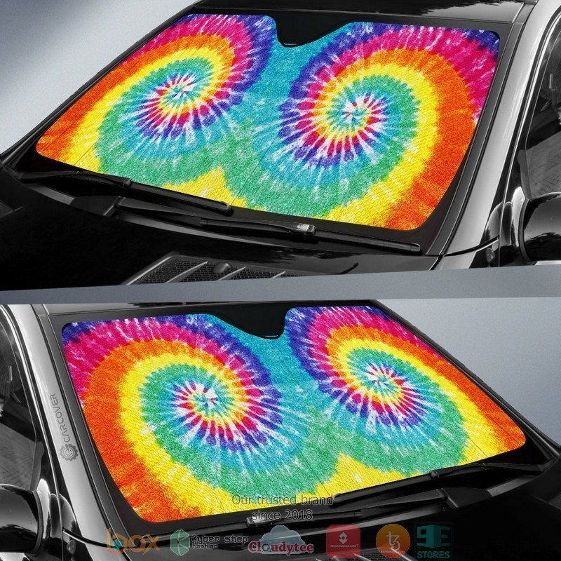 Spiral Tie Dye Printed Hippie Car Sunshade 1