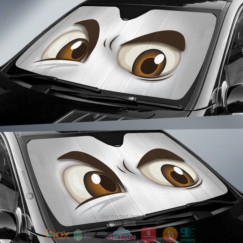 White Challenging Cartoon Eyes Car Sunshade 1