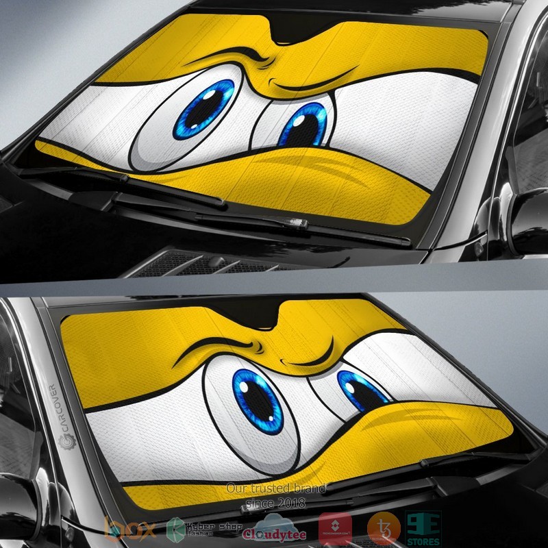 Yellow Curious Cartoon Eyes Car Sunshade 1
