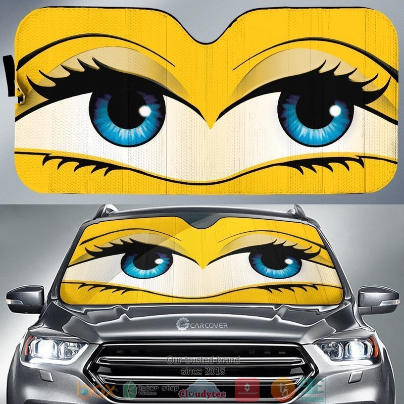 Yellow Glam Cartoon Eyes Cute Eyes Car Sunshade