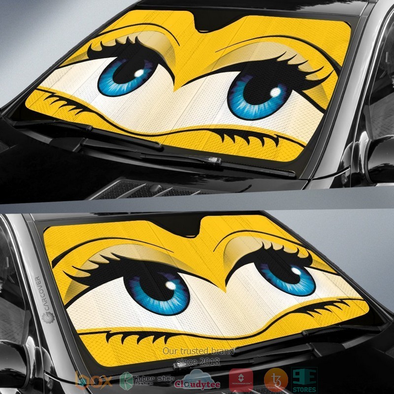 Yellow Glam Cartoon Eyes Cute Eyes Car Sunshade 1