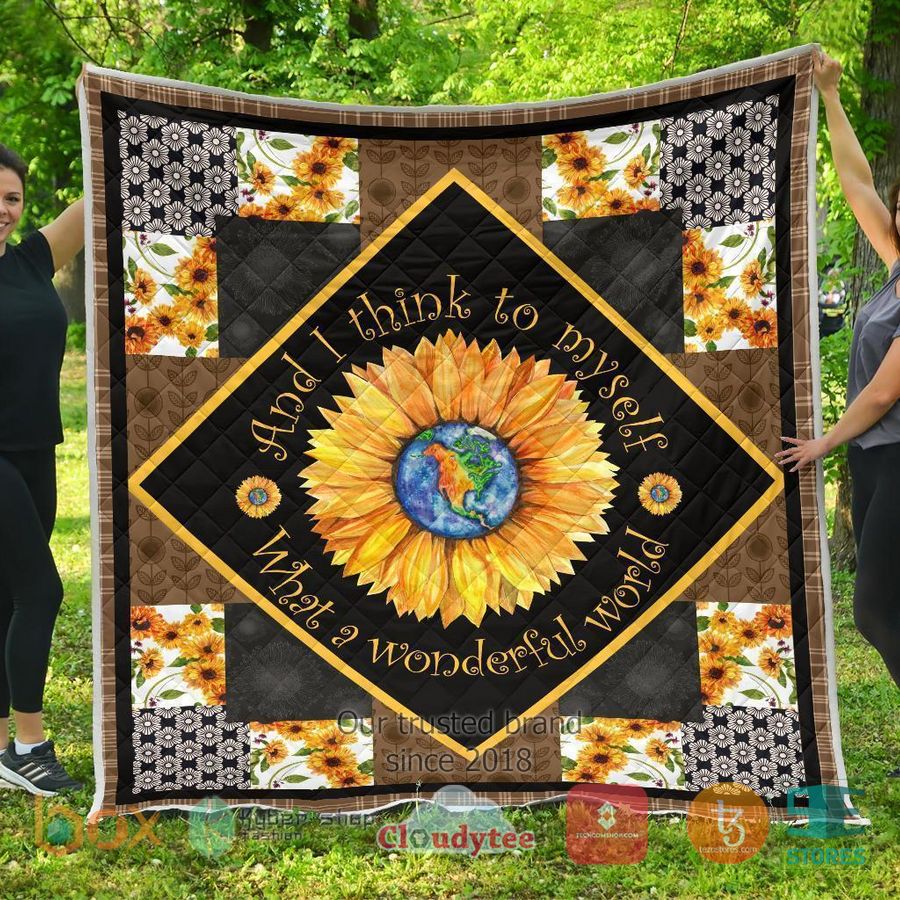 colorful what a wonderful world sunflower quilt blanket 1 53981
