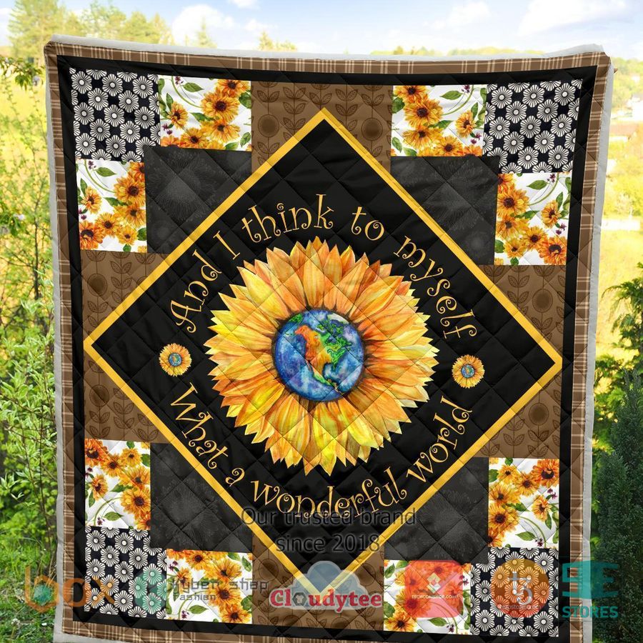 colorful what a wonderful world sunflower quilt blanket 2 19388