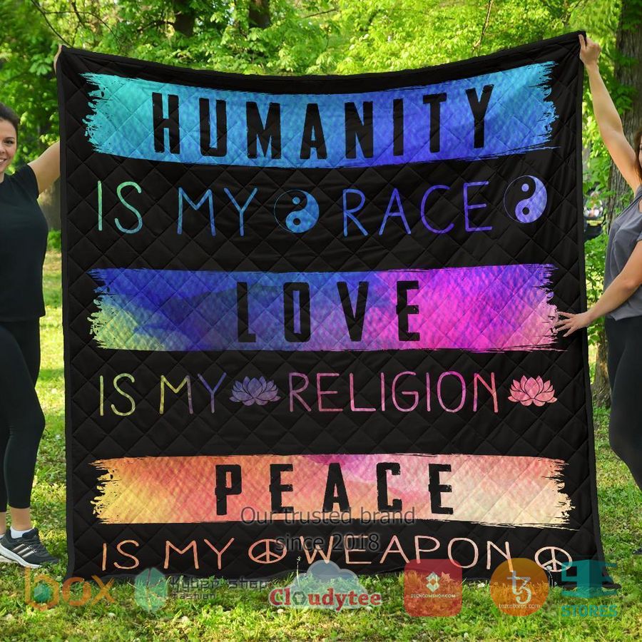 humanity is my race love and peace hippie quilt blanket 1 12170