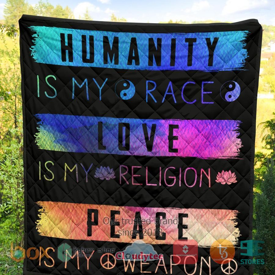 humanity is my race love and peace hippie quilt blanket 2 85169