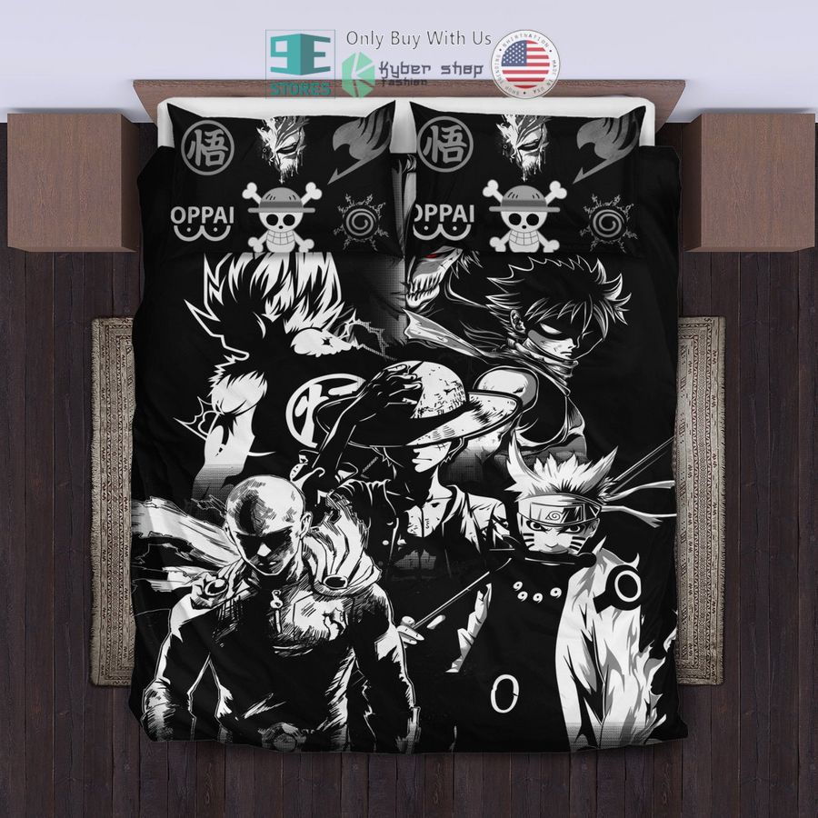 anime heroes characters black white bedding set 1 96185