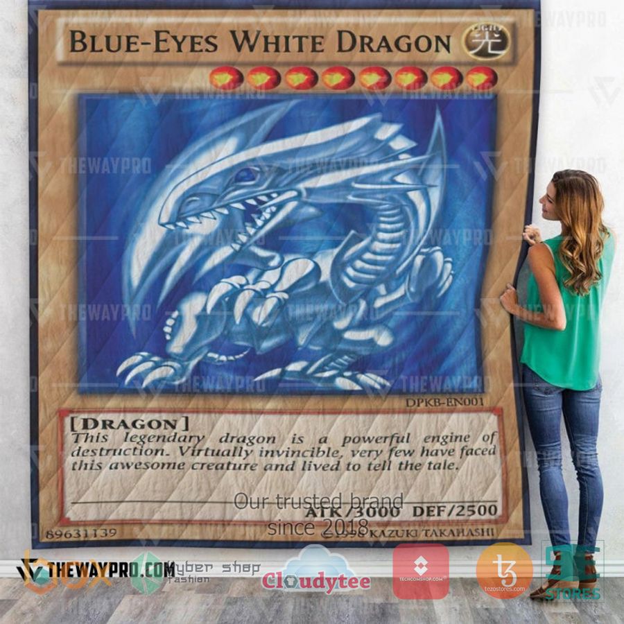 anime yu gi oh blue eyes white dragon card quilt 1 70944