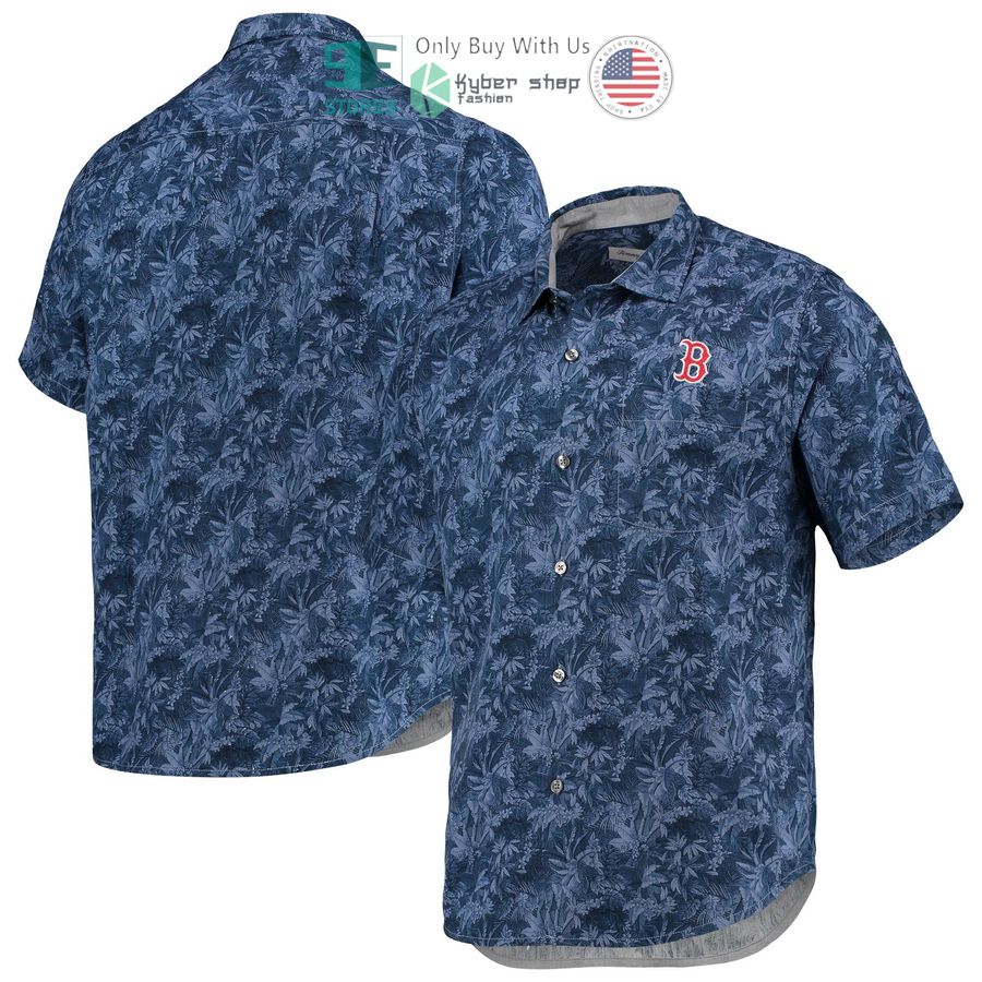 boston red sox tommy bahama jungle shade silk camp navy hawaiian shirt 1 44158
