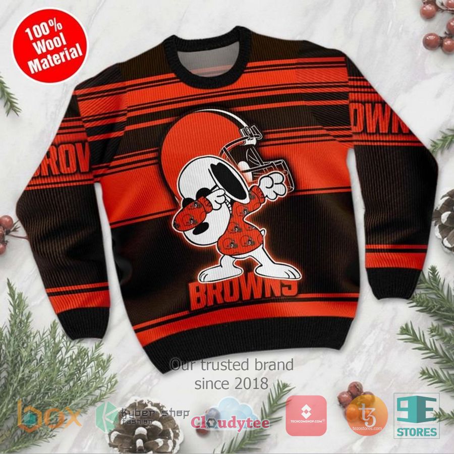cleveland browns snoopy dabbing ugly christmas sweater 2 21970