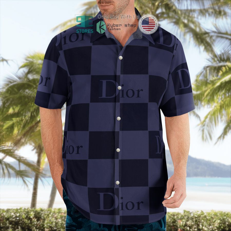 dior navy black caro pattern hawaii shirt shorts 2 28649