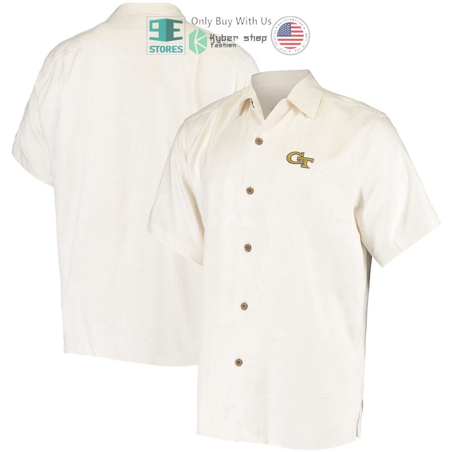 georgia tech yellow jackets tommy bahama al fresco tropics jacquard white hawaiian shirt 1 85826