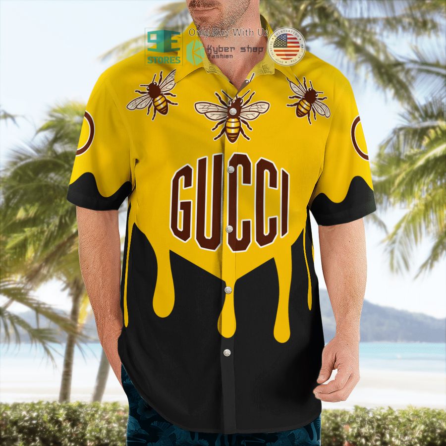 gucci bee black yellow hawaii shirt shorts 2 56524