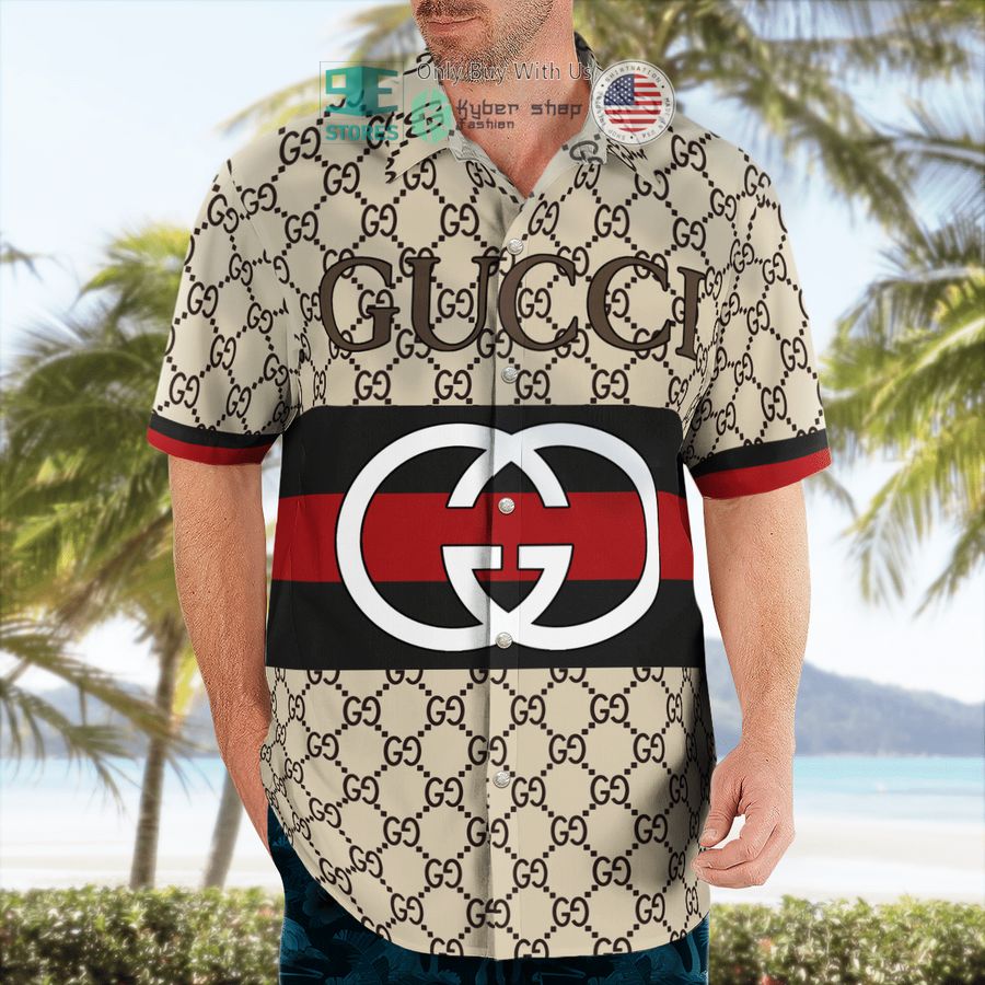 gucci cream stripes hawaii shirt shorts 2 77141