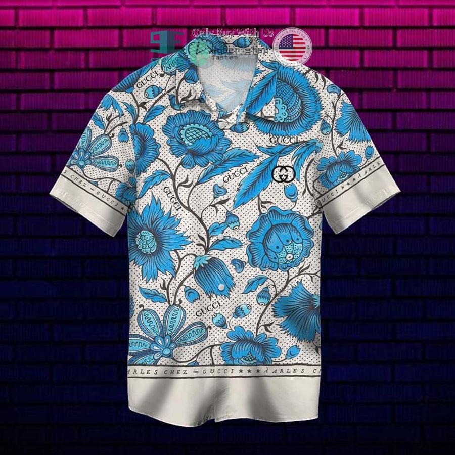 gucci flower blue white hawaii shirt shorts 2 60710