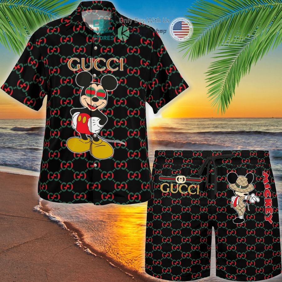 gucci mickey mouse disney brown hawaii shirt shorts 1 51821