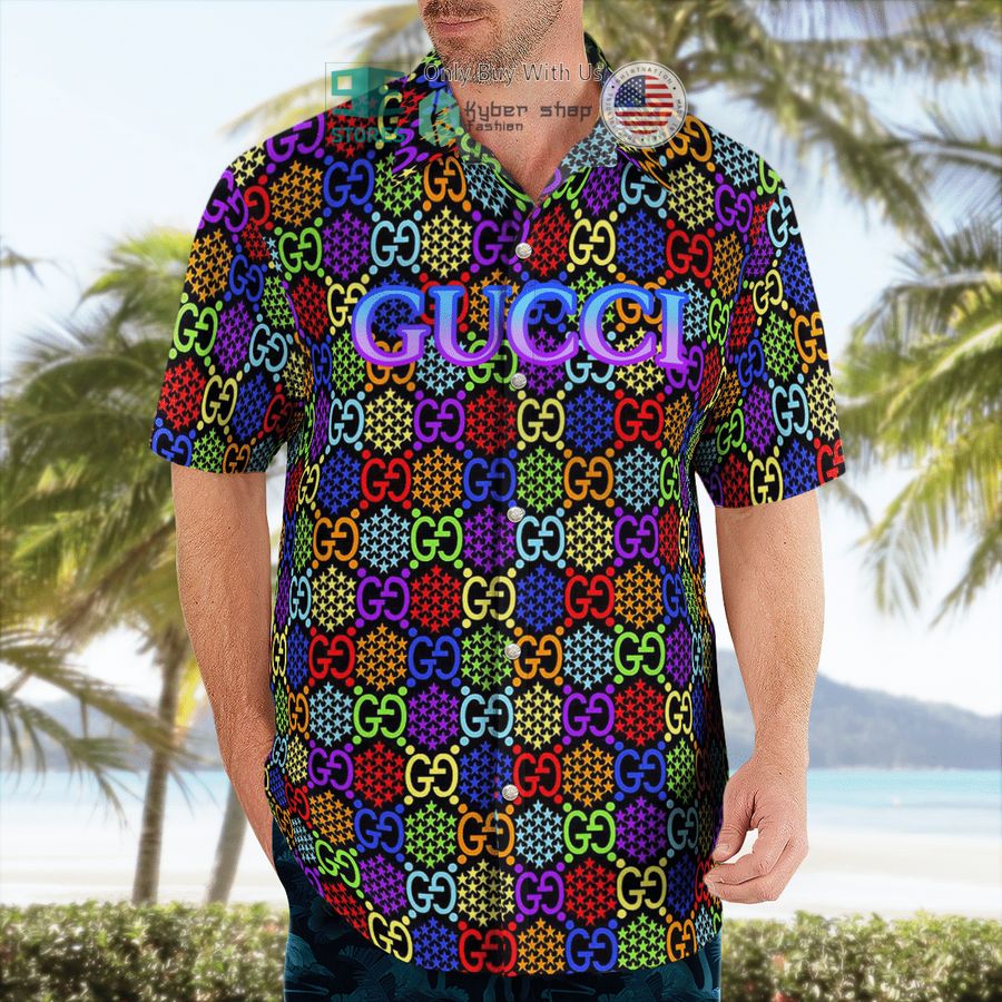 gucci neon logo colors hawaii shirt shorts 2 70737