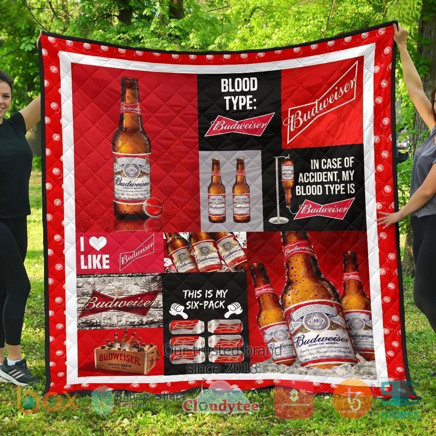 in case of accident my blood type is budweiser quilt blanket 1 22815