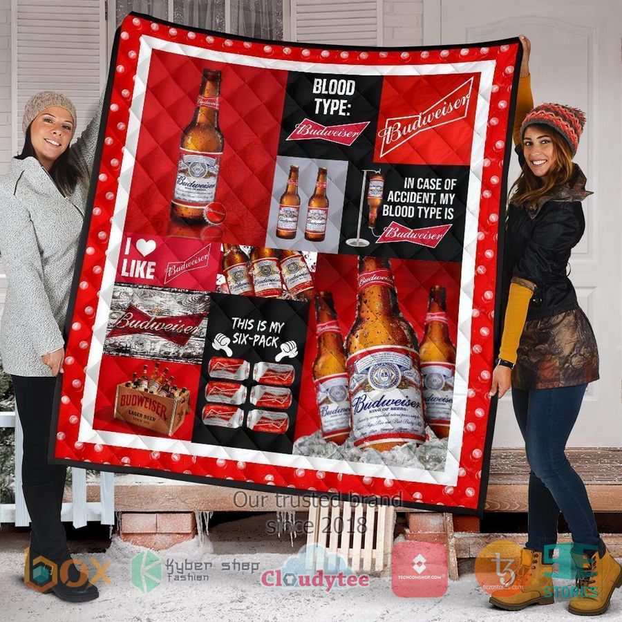 in case of accident my blood type is budweiser quilt blanket 2 20994