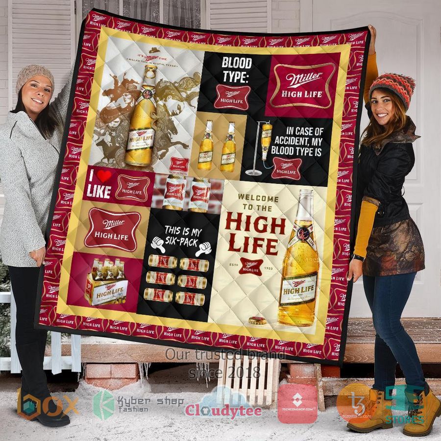 in case of accident my blood types is miller high life quilt blanket 2 63535