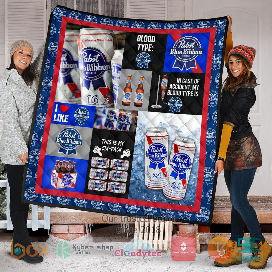 in case of accident my blood types is pabst blue ribbon quilt blanket 2 45249
