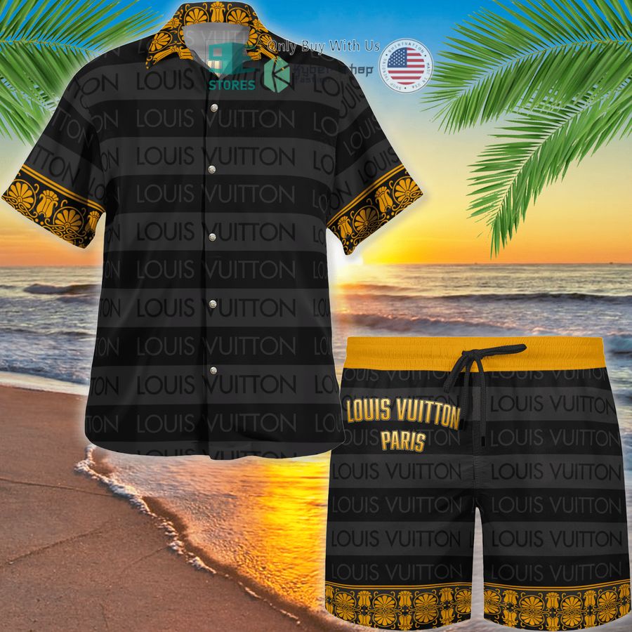 louis vuitton paris black yellow hawaii shirt shorts 1 13381