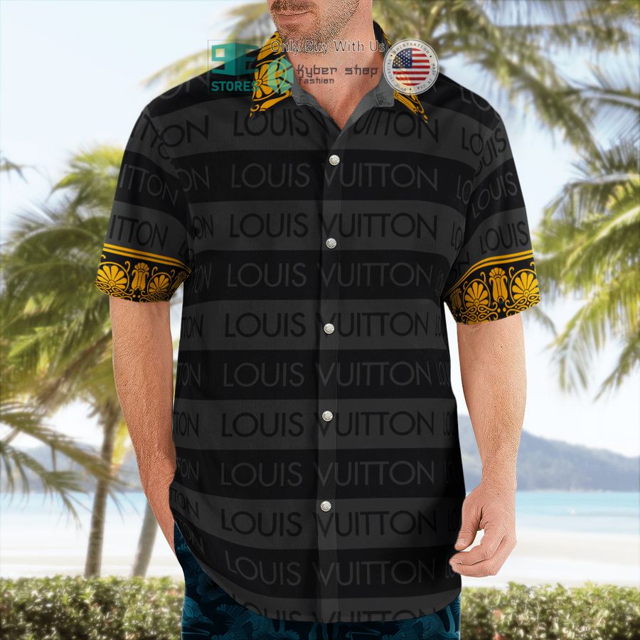 louis vuitton paris black yellow hawaii shirt shorts 2 55378