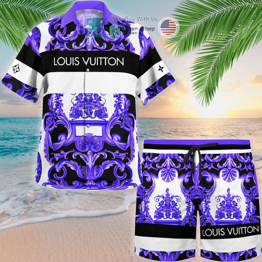 louis vuitton purple white hawaii shirt shorts 1 60848