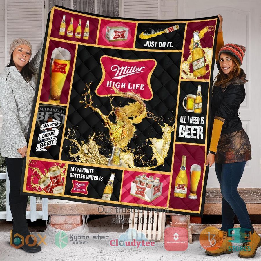 miller high life all i need is beer quilt blanket 1 71108