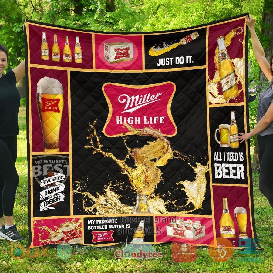 miller high life all i need is beer quilt blanket 2 18532